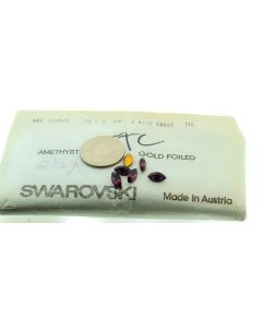 Swarovski 4200/2 Navette Rhinestones 10mm x 5mm Amethyst Pointed Back Gold Foiled  - 2 Pcs