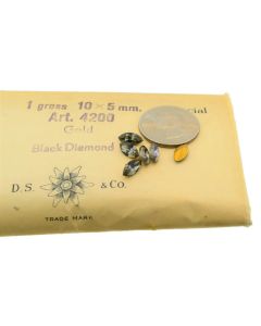 Swarovski 4200 Navette Rhinestones 10mm x 5mm Black Diamond Pointed Back Gold Foiled  - 2 Pcs