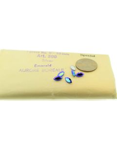 Swarovski 4200 Navette Rhinestones 10mm x 5mm Emerald Ab Pointed Back Silver Foiled  - 2 Pcs