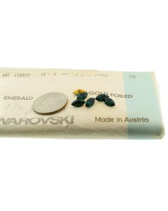 Swarovski 4200/2 Navette Rhinestones 10mm x 5mm Emerald Pointed Back Gold Foiled  - 2 Pcs