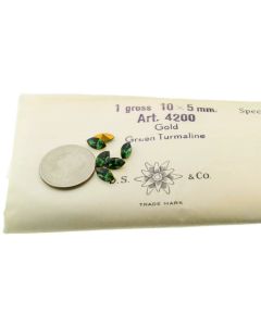 Swarovski 4200 Navette Rhinestones 10mm x 5mm Green Turmaline Pointed Back Gold Foiled  - 2 Pcs