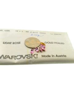 Swarovski 4200 Navette Rhinestones 10mm x 5mm Light Rose Pointed Back Gold Foiled  - 2 Pcs