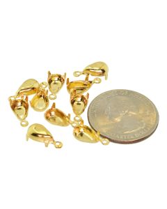 14K Gold Plated Brass Settings Pear 1-Ring Regular Closed Back Prong, Pendant/Drop 10mm x 6mm - 6 pcs