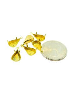 Raw Brass Settings Pear 1-Ring Regular Closed Back Prong, Pendant/Drop 10mm x 6mm - 6 pcs