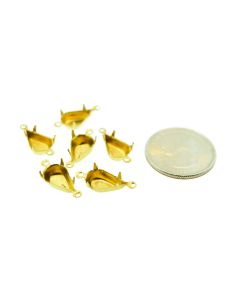 Raw Brass Settings Pear 2-Rings Regular Closed Back Prong, Connector 10mm x 6mm - 6 pcs