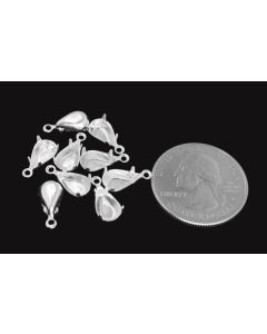 Sterling Silver Plated Brass Settings Pear 1-Ring Regular Closed Back Prong, Connector 10mm x 6mm - 6 pcs