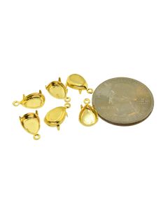 14K Gold Plated Brass Settings Pear 1-Ring Regular Closed Back Prong, Pendant/Drop 10mm x 7mm - 6 pcs