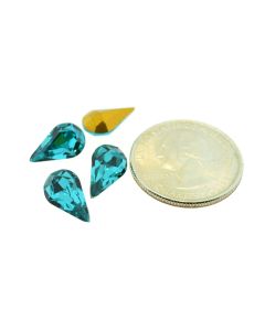 Swarovski 4300 Pear Rhinestones 13mm x 7.8mm Blue Zircon Pointed Back Gold Foiled  - Each