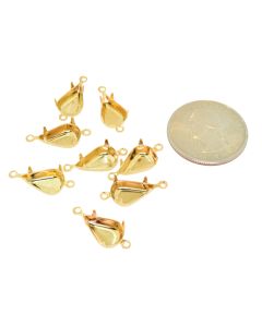 14K Gold Plated Brass Settings Pear 2-Rings Regular Closed Back Prong, Connector 13mm x 7.8mm - 6 pcs