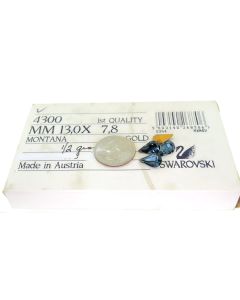 Swarovski 4300 Pear Rhinestones 13mm x 7.8mm Montana Pointed Back Gold Foiled  - Each