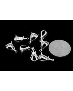 Sterling Silver Plated Brass Settings Pear 1-Ring Regular Open Back Prong, Connector 13mm x 7.8mm - 6 pcs