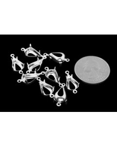 Sterling Silver Plated Brass Settings Pear 2-Rings Regular Open Back Prong, Connector 13mm x 7.8mm - 6 pcs