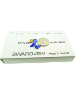 Swarovski 4300 Pear Rhinestones 13mm x 7.8mm Sapphire Pointed Back Gold Foiled  - Each