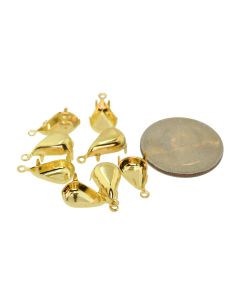 14K Gold Plated Brass Settings Pear 1-Ring Regular Closed Back Prong, Pendant/Drop 13mm x 7.8mm - 6 pcs