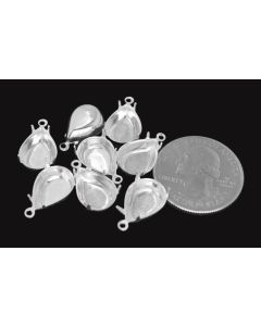 Sterling Silver Plated Brass Settings Pear 1-Ring Regular Closed Back Prong, Connector 14mm x 10mm - 4 pcs