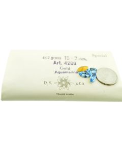 Swarovski 4200 Navette Rhinestones 15mm x 7mm Aqua Pointed Back Gold Foiled  - Each