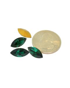 Swarovski 4200 Navette Rhinestones 15mm x 7mm Emerald Pointed Back Gold Foiled  - Each