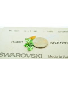Swarovski 4200 Navette Rhinestones 15mm x 7mm Peridot Pointed Back Gold Foiled  - Each
