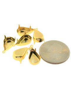 14K Gold Plated Brass Settings Pear 1-Ring Regular Closed Back Prong, Pendant/Drop 15mm x 9mm - 4 pcs