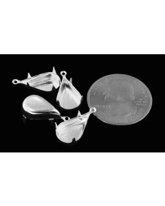 Sterling Silver Plated Brass Settings Pear 1-Ring Regular Closed Back Prong, Connector 15mm x 9mm - 4 pcs