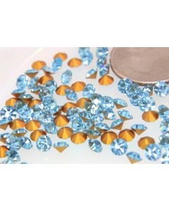 Swarovski 1100 Chaton Rhinestones 18ss Aqua (Old) Pointed Back Gold Foiled  - 6 Pcs