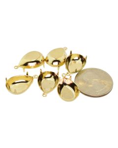 14K Gold Plated Brass Settings Pear 1-Ring Regular Closed Back Prong, Pendant/Drop 18mm x 13mm - 2 pcs