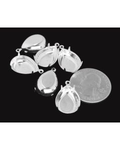 Sterling Silver Plated Brass Settings Pear 1-Ring Regular Closed Back Prong, Connector 18mm x 13mm - 2 pcs