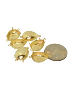 14K Gold Plated Brass Settings Pear 2-Rings Regular Closed Back Prong, Connector 18mm x 13mm - 2 pcs