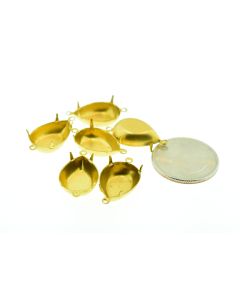 Raw Brass Settings Pear 2-Rings Regular Closed Back Prong, Connector 18mm x 13mm - 2 pcs