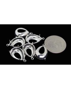 Sterling Silver Plated Brass Settings Pear 1-Ring Regular Open Back Prong, Connector 18mm x 13mm - 2 pcs