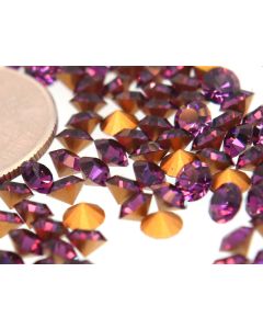 Swarovski 1100 Chaton Rhinestones 19ss Amethyst Pointed Back Gold Foiled  - 6 Pcs