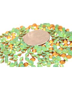 Swarovski 1100 Chaton Rhinestones 19ss Green Opal Pointed Back Gold Foiled  - 6 Pcs
