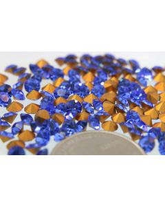 Swarovski 1100 Chaton Rhinestones 19ss Sapphire Pointed Back Gold Foiled  - 6 Pcs