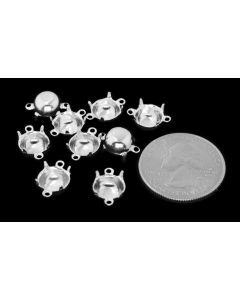 Sterling Silver Plated Brass Settings Round 2-Rings Regular Closed Back Prong 39ss|40ss - 6 pcs