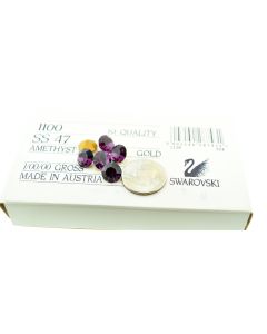 Swarovski 1100 Chaton Rhinestones 47ss Amethyst Pointed Back Gold Foiled  - 4 Pcs