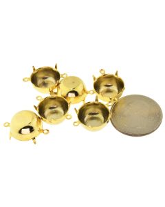14K Gold Plated Brass Settings Round 2-Rings Regular Closed Back Prong 60ss|14mm x 14mm - 4 pcs