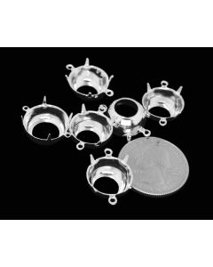 Sterling Silver Plated Brass Settings Round 2-Rings Regular Open Back Prong 60ss|14mm - 4 pcs