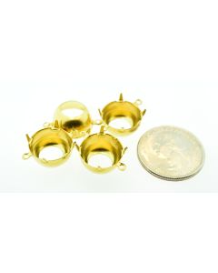 Raw Brass Settings Round 2-Rings Regular Open Back Prong 60ss|14mm - 4 pcs