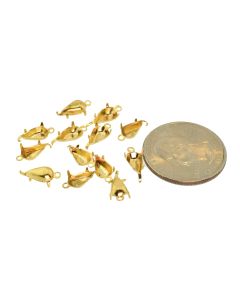 14K Gold Plated Brass Settings Pear 1.5-Rings Regular Closed Back Prong, Connector 8mm x 4.8mm - 8 pcs