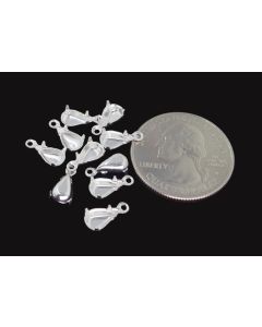 Sterling Silver Plated Brass Settings Pear 1-Ring Regular Closed Back Prong, Connector 8mm x 4.8mm - 8 pcs