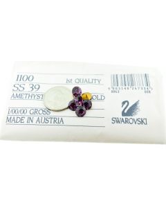 Swarovski 1100 Chaton Rhinestones 39ss Amethyst Pointed Back Gold Foiled  - 4 Pcs
