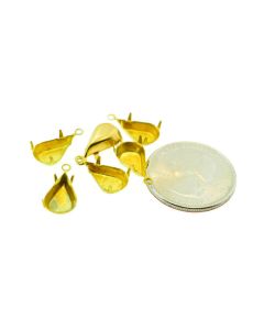 Raw Brass Settings Pear 1-Ring Regular Closed Back Prong, Pendant/Drop 13mm x 7.8mm - 6 pcs