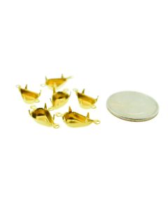 Raw Brass Settings Pear 2-Rings Regular Closed Back Prong, Connector 13mm x 7.8mm - 6 pcs